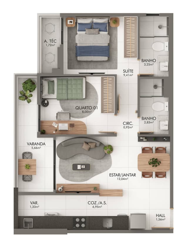 <p>Apartamento Coluna 02 Rebatida</p>
