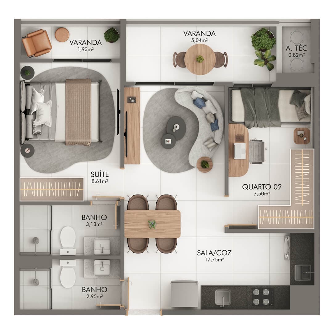<p>Apartamento Coluna 04 Rebatida</p>
