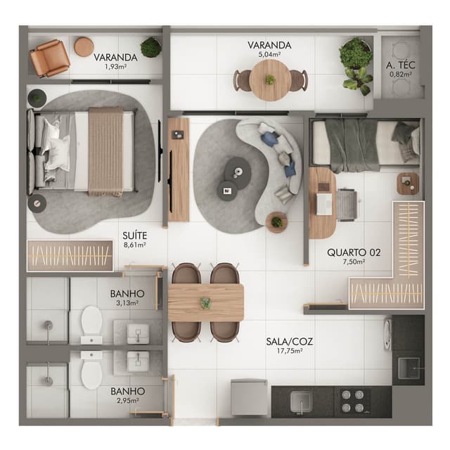 <p>Apartamento Coluna 04 Rebatida</p>
